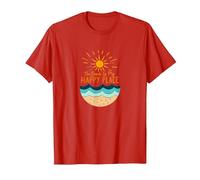 La Spiaggia è Il Mio Posto Felice Sole Onde Estate Maglietta, Uomo, Rosso, L