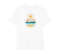 La Spiaggia è Il Mio Posto Felice Sole Onde Estate Maglietta, Uomo Taglie Grandi, Bianco, 4X Tall