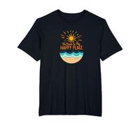 La Spiaggia è Il Mio Posto Felice Sole Onde Estate Maglietta, Uomo Taglie Grandi, Nero, 4X Tall