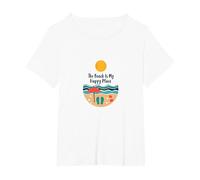 La Spiaggia è Il Mio Posto Felice - Vacanze estive soleggiate Maglietta, Donna Plus-Size, Bianco, 5X