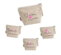 "La Sposa & Amiche della sposa" 4 Pochette Donna In Cotone Riciclato Personalizzate con nome Idea Regalo Sposa Damigelle Matrimonio Nozze Addio al Nubilato Trousse Porta Trucchi Oggetti Astuccio