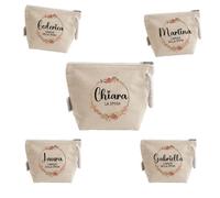 "La Sposa & Amiche della sposa" 5 Pochette Donna In Cotone Riciclato Personalizzate con nome Idea Regalo Sposa Damigelle Matrimonio Nozze Addio al Nubilato Trousse Porta Trucchi Oggetti Astuccio