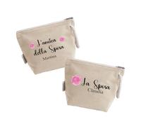 "La Sposa e l'amica della sposa" Coppia Pochette Donna In Cotone Riciclato Personalizzate Idea Regalo Damigelle Amiche Damine Matrimonio Nozze Addio al Nubilato Trousse Porta Trucchi Oggetti Astuccio
