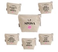 "La Sposa & Le sue Amiche" 6 Pochette Donna In Cotone Riciclato Personalizzate Idea Regalo Amiche Sposa Damigelle Matrimonio Nozze Addio al Nubilato Trousse Porta Trucchi Oggetti Astuccio