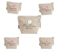 "La Sposa & team bride" 5 Pochette Donna In Cotone Riciclato Personalizzate con nome Idea Regalo Sposa Damigelle Amiche Matrimonio Nozze Addio al Nubilato Trousse Porta Trucchi Oggetti Astuccio