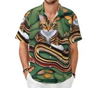 La storia del serpente e del gatto camicia a maniche corte - Top estivo casual button down, nero, X-Large-8X-Large