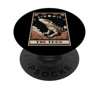 La strega dei tarocchi della lucertola argentina in bianco e nero di Tegu PopSockets PopGrip Adesivo