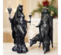 La Strega della Notte Ecate, Dea Greca con i Suoi Cani della Magia, Scultura Luminosa del Messaggero del Sottosuolo, Statua in Resina Ornamentale