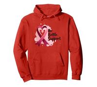 La Sua Battaglia, Il Nostro Sostegno - Consapevolezza del Cancro al Seno Felpa con Cappuccio, Unisex per Adulti, Rosso, XXL