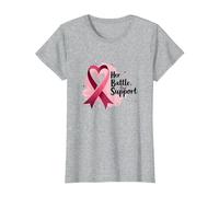 La Sua Battaglia, Il Nostro Sostegno - Consapevolezza del Cancro al Seno Maglietta, Donna, Grigio Melange, 3XL