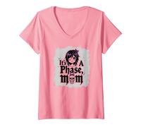 La Sua Non Una Fase Mamma Anziano Emo Gotico Ribelle Nostalgia Maglietta con Collo a V, Donna, Rosa, L