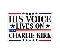 La sua voce continua a vivere Charlie Kirk, cartello in metallo, decorazione, giustizia per Charlie Kirk, dipinto in latta, arte murale, decorazione retrò, 12 x 8 pollici, cartelli in latta in metallo