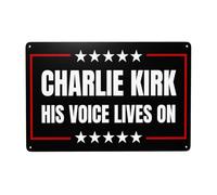La sua voce continua a vivere Charlie Kirk, cartello in metallo, decorazione, giustizia per Charlie Kirk, dipinto in latta, arte murale, decorazione retrò, 12 x 8 pollici, cartelli in latta in metallo