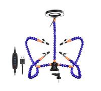 La terza mano Aiutare le mani Saldatura Strumento PCB di terza mano 3/5/6 Bracci flessibili Clip girevoli e Base stabile con morsetto da tavolo Gruppo di saldatura (Color : 5 Arms with LED)