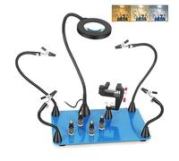 La terza mano Magnetic Metal Flexible Arm Soldering Third Hand with 3X LED Magnifier Lamp Adjustable PCB Holder Welding Workstation (Color : N-4AL-5CUSB)