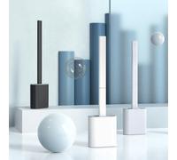 La testa dello scopino in silicone a profilo piatto raggiunge efficacemente gli angoli del bordo tra WC e parete e le scanalature interne del WC (nero)