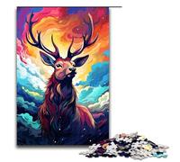 La testa di cervo nel cratere è circondata da schizzi Molti puzzle da 1000 pezzi per adulti come regalo Il miglior regalo adatto per adolescenti dai 14 anni in su Dimensioni 75x50 cm