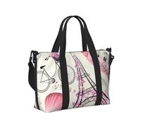 La Torre di Parigi e una bicicletta stampa borsa a mano per donne uomini per palestra, fine settimana, vacanze, spiaggia, uso quotidiano