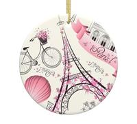 La Torre di Parigi e una bicicletta Stampa Creativa Ceramica Albero di Natale Appeso Decorazioni Con Corde Dorate Per Casa Vacanza Orn