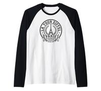 La Torre Eiffel dal 1889 Parigi Francia Stampa Nera Maglia con Maniche Raglan