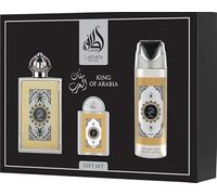 La ttafa King of Arabia - Set regalo, profumo arabo da uomo, durevole, include profumo EDP 100 ml + mini profumo 20 ml + deodorante 200 ml + atomizzatore fragranza legnosa dolce (King of Arabia Gift)