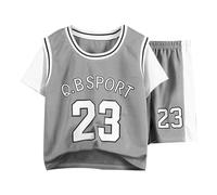 La Tuta Sportiva a Maniche Corte per Bambini, Gli Abiti da Allenamento per Pallacanestro per Ragazzi e Ragazze, Si asciugano Rapidamente Attraverso Il Sottile (Grey, 5-6 Years)