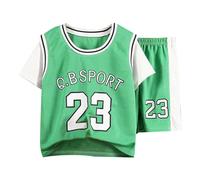 La Tuta Sportiva a Maniche Corte per Bambini, Gli Abiti da Allenamento per Pallacanestro per Ragazzi e Ragazze, Si asciugano Rapidamente Attraverso Il Sottile (Green, 13-14 Years)