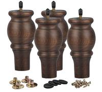 La Vane Gambe per mobili in legno da 15,2 cm, 4 pezzi in legno massiccio tornito, piedini di ricambio per chignon con bullone pre-forato M8 pollici e piastra di montaggio per divano, armadio, ottomano