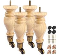 La Vane Gambe per mobili in legno da 22,9 cm, con rotelle, 4 pezzi, in legno massiccio verniciato, con bullone pre-forato M8 pollici e piastra di montaggio per poltrona, ottomana, sedia reclinabile,