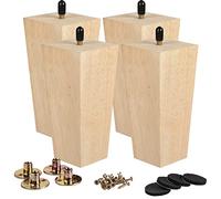 La Vane - Set di 4 gambe in legno massiccio per mobili, 12,7 cm, quadrate, non finite, stile metà secolo, moderne, M8, con bullone preforato da 5/16 pollici e piastra di montaggio per divano, poltrona