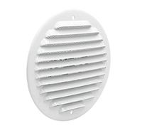 La Ventilazione GABT125R Griglia di ventilazione tonda in metallo da sovrapporre con rete antisetto. Dimensioni ø 150 mm. Alluminio bianco