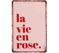 La Vie En Rose - Cita en francés, palabras impresas, estilo rosa y rojo, la mejor decoración vintage divertida para el hogar, letreros de hojalata de metal, perfectos para carteles de bar, 8 x 12 pul