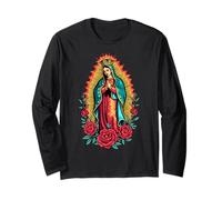 La Virgen di Guadalupe con Rose e Aura Dorata Maglia a Manica