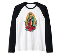 La Virgen di Guadalupe con Rose e Aura Dorata Maglia con Maniche Raglan