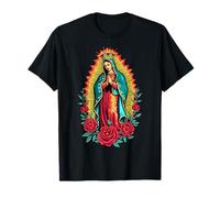 La Virgen di Guadalupe con Rose e Aura Dorata Maglietta