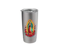 La Virgen Di Guadalupe Messicana Con Rose Rosse Bicchiere termico in acciaio inox doppia parete