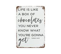 La vita è come una scatola di cioccolatini, non la conoscerai mai, cartello in metallo da appendere alla parete, cartello vintage in metallo, cartello rustico da fattoria per casa, bar, caffè, ufficio
