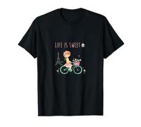 La Vita è Dolce, Carina Ragazza parigina Bicicletta Francese Maglietta