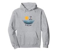 La Vita è Migliore al Lago Sunset Waves Vacation Felpa con Cappuccio, Unisex per Adulti, Grigio Melange, S