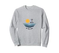 La Vita è Migliore al Lago Sunset Waves Vacation Felpa, Unisex per Adulti, Grigio Melange, S