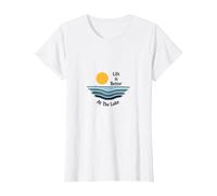 La Vita è Migliore al Lago Sunset Waves Vacation Maglietta, Donna, Bianco, S