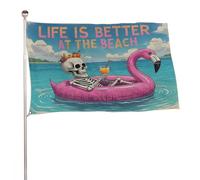 "La vita è migliore allo scheletro sulla spiaggia" 2x3 piedi, resistente striscione decorativo per esterni, bandiere di benvenuto per patio, bandiere primaverili per cortile