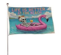 "La vita è migliore allo scheletro sulla spiaggia" 4x6 piedi, striscioni decorativi resistenti per esterni, bandiere di benvenuto per patio, bandiere primaverili per cortile