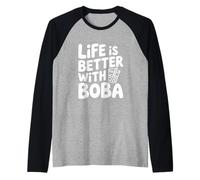 La Vita è Migliore con Boba Bubble Tea Lover Maglia con Maniche Raglan