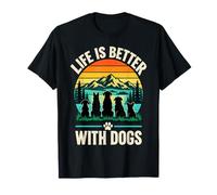La Vita è Migliore con i Cani Mountain Sunset Dog Lover Maglietta
