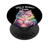 La vita è migliore con i gatti Simpatico gattino con cuore PopSockets PopGrip Adesivo