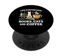 La vita è migliore con i libri, gatti, caffè, lettura, gatto, bibliotecario PopSockets PopGrip Adesivo