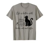 La Vita è Migliore con i Libri Gatti e caffè Lettura degli Amanti dei Libri Maglietta