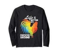 La Vita è Migliore con i polli Fun Love Chicken Farm Yard Maglia a Manica