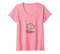 La Vita è Migliore con la Crema Ice Cone Sweet Treat Maglietta con Collo a V, Donna, Rosa, M